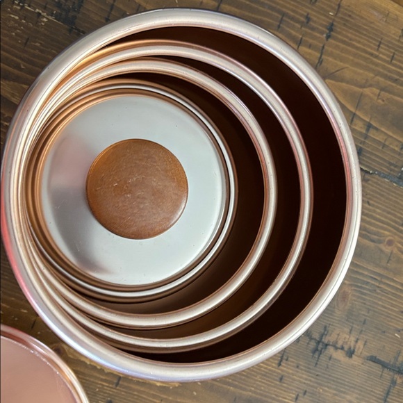 Vintage Copper Canister Set with Wooden Lids - Picture 4 of 5